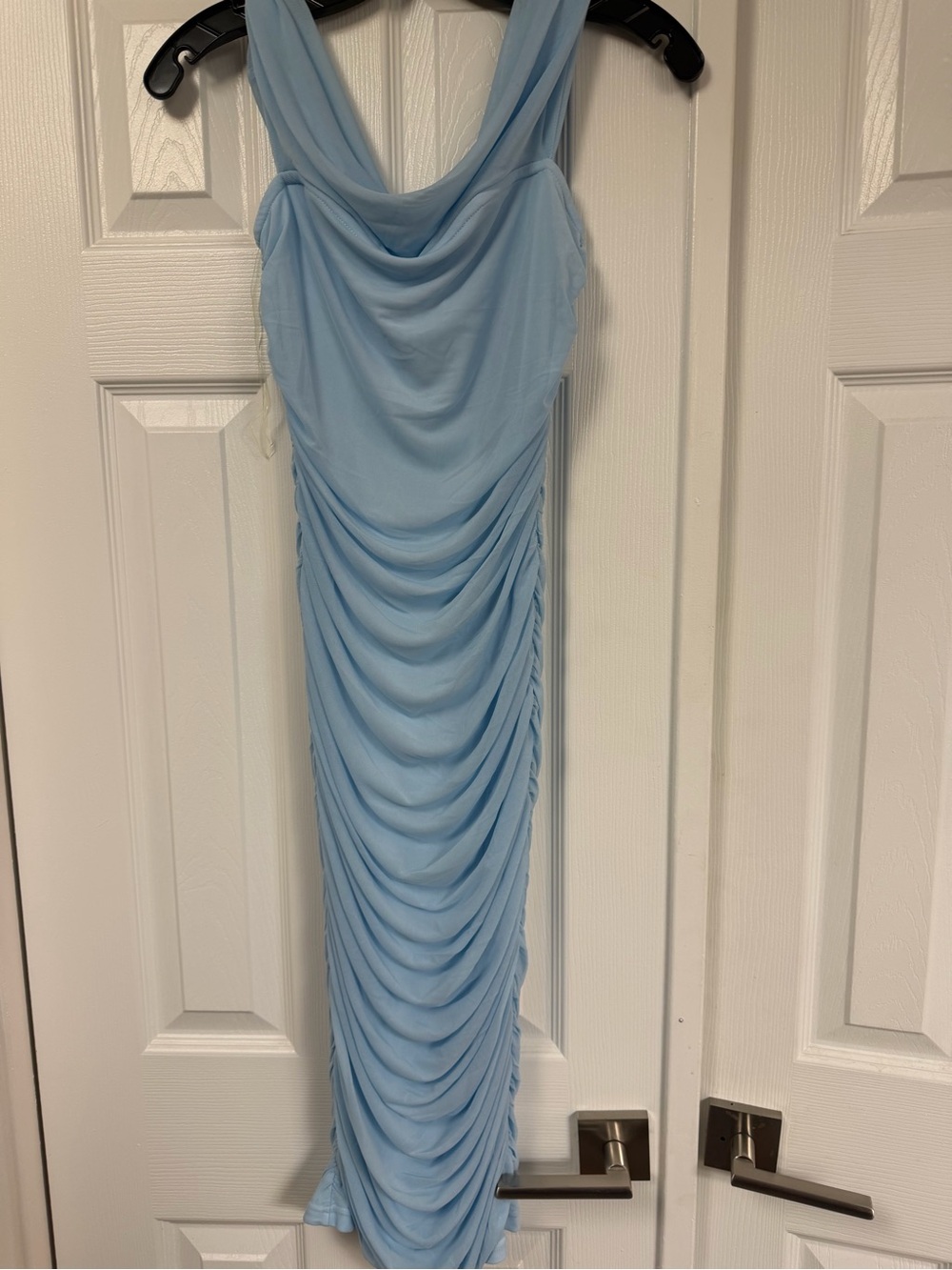 Fashion Nova Light Blue Ruched Cowl Maxi Dress
